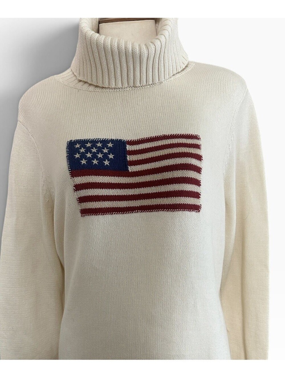 Vintage Lauren Ralph Lauren Flag Cotton Turtleneck Sweater Cream Women’s XL
